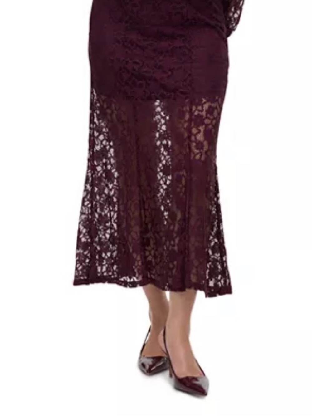 NWT Vero Moda Burgundy Lace Satin Mermaid‎ Flare Midi Skirt M
